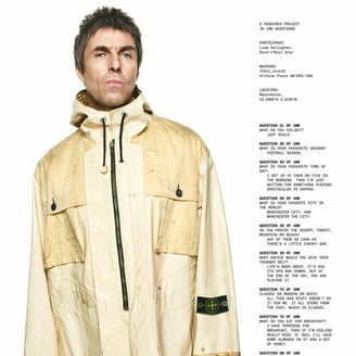 Liam Gallagher poses for Stone Island